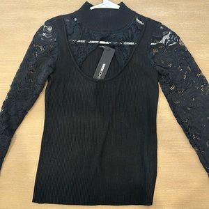New Fashion Nova with Tags long sleeve lace shirt. Shirt has ribbed fabric